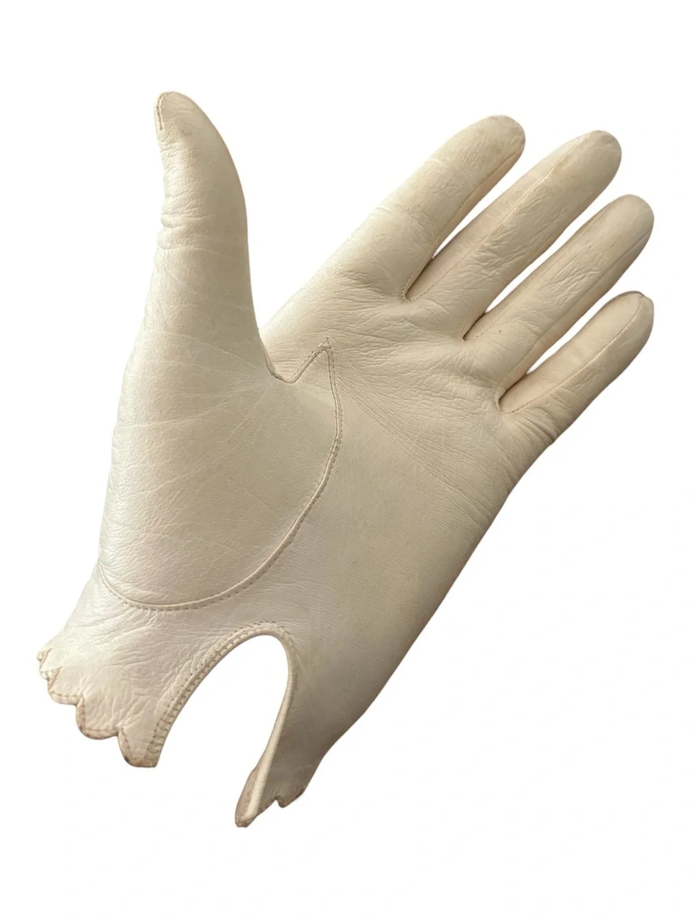 50s MISS ARIS IVORY LEATHER GLOVES W SCALLOPED EDGE SOPHISTICATE MCM VIBE SZ 8